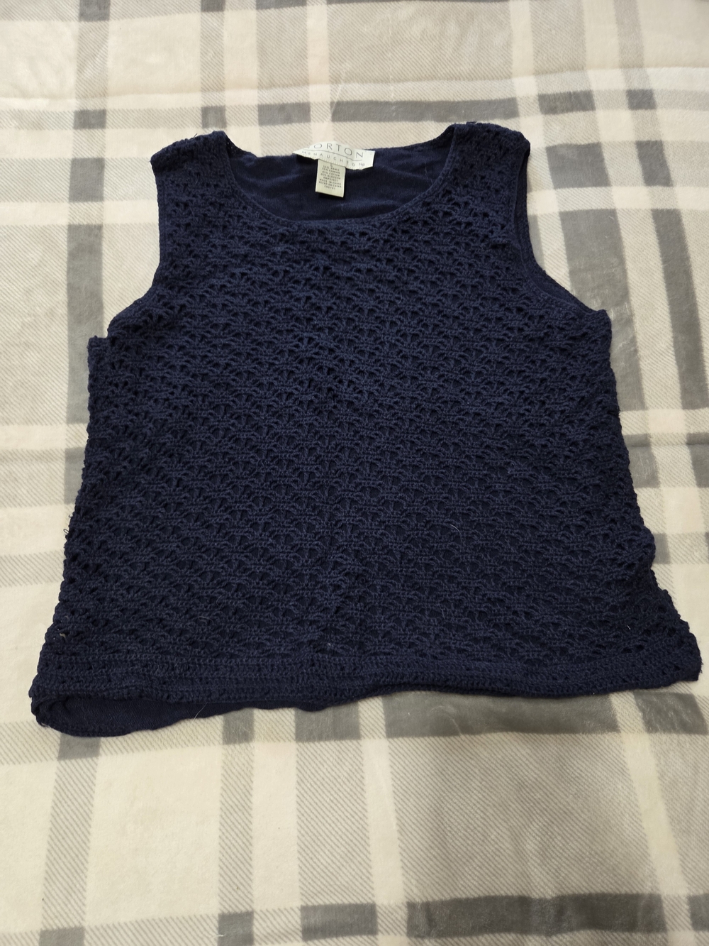 Norton McNaughton Navy Crocheted Tank Top